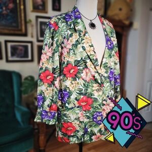 Vintage 90s KORET PETITES Womens Floral Print Blazer Large